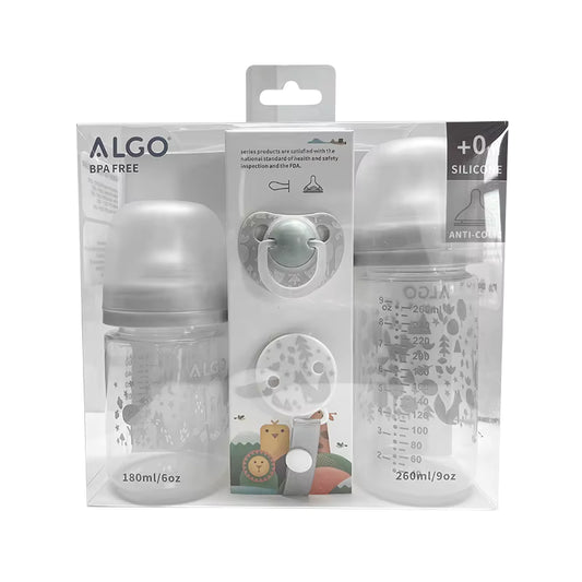 ALGO Newborn Baby Feeding Gift Set – 4 Pcs | BPA-Free Feeding Bottles, Pacifier & Clip, Newborn Baby Gift Set