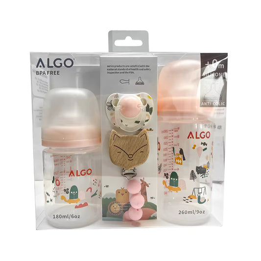 ALGO Newborn Baby Feeding Gift Set – 4 Pcs | BPA-Free Feeding Bottles, Pacifier & Clip, Newborn Baby Gift Set