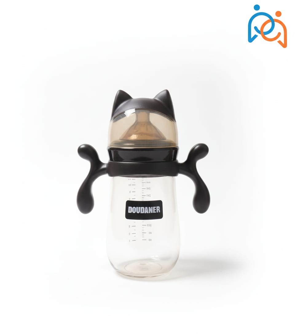 DOUDANER Wide Neck PPSU Baby Feeder Bottle – Anti-Colic, Self-Feeding Design with Cat Cap & Handles (300ml / 10oz